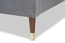 Load image into Gallery viewer, Baxton Studio Volden Glam and Luxe Charcoal Velvet Fabric Upholstered Full Size Wood Platform Bed Frame with Gold-Tone Leg Tips