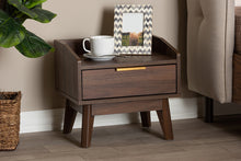 Load image into Gallery viewer, Baxton Studio Lena Mid-Century Modern Walnut Brown Finished 1-Drawer Wood Nightstand