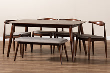 Load image into Gallery viewer, Baxton Studio Aeron Mid-Century Modern Light Gray Fabric Upholstered Walnut Finished Wood 6-Piece Dining Set