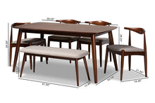 Load image into Gallery viewer, Baxton Studio Aeron Mid-Century Modern Light Gray Fabric Upholstered Walnut Finished Wood 6-Piece Dining Set