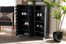 Load image into Gallery viewer, Baxton Studio Shirley Modern and Contemporary Dark Grey Finished 2-Door Wood Shoe Storage Cabinet with Open Shelves