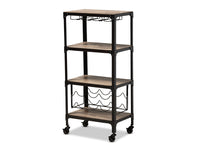 Load image into Gallery viewer, Baxton Studio Swanson Rustic Industrial Style Antique Black Textured Metal Distressed Oak Finished Wood Mobile Kitchen Bar Wine Cart