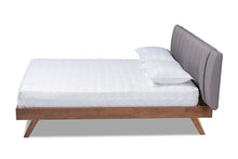 Load image into Gallery viewer, Baxton Studio Brita Mid-Century Modern Grey Fabric Upholstered Walnut Finished Wood Queen Size Bed