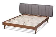 Load image into Gallery viewer, Baxton Studio Brita Mid-Century Modern Grey Fabric Upholstered Walnut Finished Wood Queen Size Bed