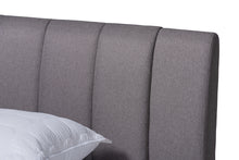 Load image into Gallery viewer, Baxton Studio Brita Mid-Century Modern Grey Fabric Upholstered Walnut Finished Wood King Size Bed