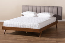 Load image into Gallery viewer, Baxton Studio Brita Mid-Century Modern Grey Fabric Upholstered Walnut Finished Wood King Size Bed