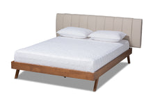 Load image into Gallery viewer, Baxton Studio Brita Mid-Century Modern Light Beige Fabric Upholstered Walnut Finished Wood King Size Bed
