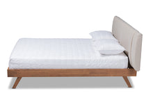 Load image into Gallery viewer, Baxton Studio Brita Mid-Century Modern Light Beige Fabric Upholstered Walnut Finished Wood King Size Bed