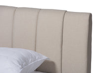 Load image into Gallery viewer, Baxton Studio Brita Mid-Century Modern Light Beige Fabric Upholstered Walnut Finished Wood King Size Bed