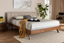 Load image into Gallery viewer, Baxton Studio Brita Mid-Century Modern Light Beige Fabric Upholstered Walnut Finished Wood Queen Size Bed