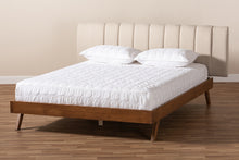 Load image into Gallery viewer, Baxton Studio Brita Mid-Century Modern Light Beige Fabric Upholstered Walnut Finished Wood King Size Bed