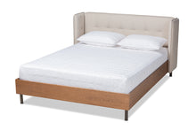 Load image into Gallery viewer, Baxton Studio Catarina Mid-Century Modern Light Beige Fabric Upholstered Walnut Finished Wood King Size Wingback Platform Bed