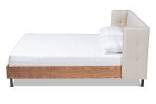 Load image into Gallery viewer, Baxton Studio Catarina Mid-Century Modern Light Beige Fabric Upholstered Walnut Finished Wood King Size Wingback Platform Bed