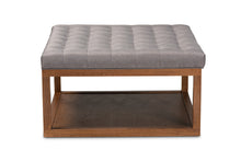 Load image into Gallery viewer, Baxton Studio Alvere Modern and Contemporary Grey Fabric Upholstered Walnut Finished Cocktail Ottoman