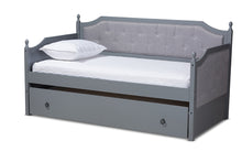 Load image into Gallery viewer, Baxton Studio Mara Classic and Traditional Grey Fabric Upholstered Grey Finished Wood Twin Size Daybed with Trundle