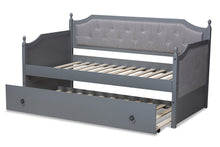 Load image into Gallery viewer, Baxton Studio Mara Classic and Traditional Grey Fabric Upholstered Grey Finished Wood Twin Size Daybed with Trundle