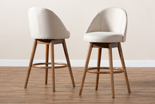 Load image into Gallery viewer, Baxton Studio Carra Mid-Century Modern Light Beige Fabric Upholstered Walnut-Finished Wood Swivel Bar Stool Set of 2