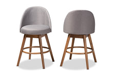 Load image into Gallery viewer, Baxton Studio Carra Mid-Century Modern Grey Fabric Upholstered Walnut-Finished Wood Swivel Counter Stool Set of 2