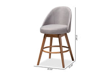 Load image into Gallery viewer, Baxton Studio Carra Mid-Century Modern Grey Fabric Upholstered Walnut-Finished Wood Swivel Counter Stool Set of 2