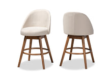 Load image into Gallery viewer, Baxton Studio Carra Mid-Century Modern Light Beige Fabric Upholstered Walnut-Finished Wood Swivel Counter Stool Set of 2