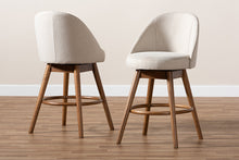 Load image into Gallery viewer, Baxton Studio Carra Mid-Century Modern Light Beige Fabric Upholstered Walnut-Finished Wood Swivel Counter Stool Set of 2