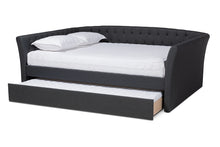 Load image into Gallery viewer, Baxton Studio Delora Modern and Contemporary Dark Grey Fabric Upholstered Full Size Daybed with Roll-Out Trundle Bed