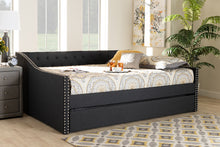 Load image into Gallery viewer, Baxton Studio Haylie Modern and Contemporary Dark Grey Fabric Upholstered Full Size Daybed with Roll-Out Trundle Bed