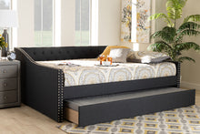 Load image into Gallery viewer, Baxton Studio Haylie Modern and Contemporary Dark Grey Fabric Upholstered Full Size Daybed with Roll-Out Trundle Bed