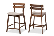 Load image into Gallery viewer, Baxton Studio Larine Modern and Contemporary Light Grey Fabric Upholstered Walnut Finished 2-Piece Wood Counter Stool Set