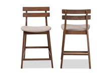 Load image into Gallery viewer, Baxton Studio Larine Modern and Contemporary Light Grey Fabric Upholstered Walnut Finished 2-Piece Wood Counter Stool Set