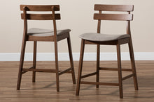 Load image into Gallery viewer, Baxton Studio Larine Modern and Contemporary Light Grey Fabric Upholstered Walnut Finished 2-Piece Wood Counter Stool Set