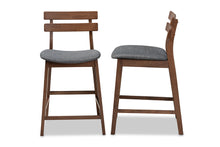 Load image into Gallery viewer, Baxton Studio Larine Modern and Contemporary Dark Grey Fabric Upholstered Walnut Finished 2-Piece Wood Counter Stool Set