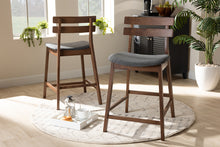 Load image into Gallery viewer, Baxton Studio Larine Modern and Contemporary Dark Grey Fabric Upholstered Walnut Finished 2-Piece Wood Counter Stool Set