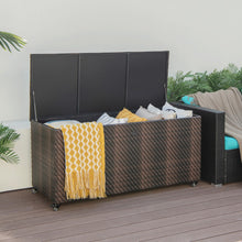 Load image into Gallery viewer, 96 Gallon PE Wicker Outdoor Storage Box with 4 Wheels-Brown
