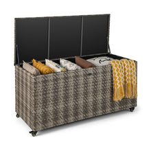Load image into Gallery viewer, 96 Gallon PE Wicker Outdoor Storage Box with 4 Wheels-Gray