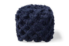 Load image into Gallery viewer, Baxton Studio Asuka Moroccan Inspired Navy Handwoven Cotton Fringe Pouf Ottoman