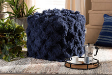 Load image into Gallery viewer, Baxton Studio Asuka Moroccan Inspired Navy Handwoven Cotton Fringe Pouf Ottoman