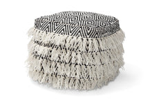 Load image into Gallery viewer, Baxton Studio Alain Moroccan Inspired Black and Ivory Handwoven Wool Tassel Pouf Ottoman