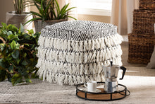 Load image into Gallery viewer, Baxton Studio Alain Moroccan Inspired Black and Ivory Handwoven Wool Tassel Pouf Ottoman