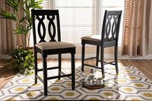 Load image into Gallery viewer, Baxton Studio Darcie Modern and Contemporary Sand Fabric Upholstered Espresso Brown Finished 2-Piece Wood Counter Stool Set of 4