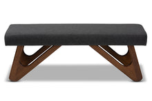 Load image into Gallery viewer, Baxton Studio Rika Mid-Century Modern Dark Grey Fabric Upholstered Walnut Brown Finished Boomerang Bench