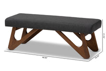 Load image into Gallery viewer, Baxton Studio Rika Mid-Century Modern Dark Grey Fabric Upholstered Walnut Brown Finished Boomerang Bench