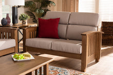 Load image into Gallery viewer, Baxton Studio Charlotte Modern Classic Mission Style Taupe Fabric Upholstered Walnut Brown Finished Wood 2-Seater Loveseat