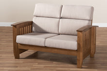 Load image into Gallery viewer, Baxton Studio Charlotte Modern Classic Mission Style Taupe Fabric Upholstered Walnut Brown Finished Wood 2-Seater Loveseat