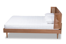 Load image into Gallery viewer, Baxton Studio Rina Mid-Century Modern Ash Wanut Finished Wood and Synthetic Rattan King Size Platform Bed with Wrap-Around Headboard