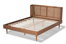 Load image into Gallery viewer, Baxton Studio Rina Mid-Century Modern Ash Wanut Finished Wood and Synthetic Rattan King Size Platform Bed with Wrap-Around Headboard