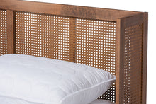 Load image into Gallery viewer, Baxton Studio Rina Mid-Century Modern Ash Wanut Finished Wood and Synthetic Rattan Queen Size Platform Bed with Wrap-Around Headboard