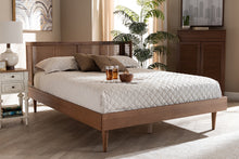 Load image into Gallery viewer, Baxton Studio Rina Mid-Century Modern Ash Wanut Finished Wood and Synthetic Rattan Queen Size Platform Bed with Wrap-Around Headboard