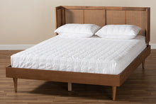 Load image into Gallery viewer, Baxton Studio Rina Mid-Century Modern Ash Wanut Finished Wood and Synthetic Rattan Queen Size Platform Bed with Wrap-Around Headboard