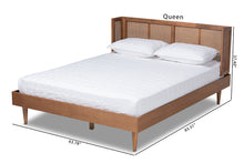 Load image into Gallery viewer, Baxton Studio Rina Mid-Century Modern Ash Wanut Finished Wood and Synthetic Rattan Queen Size Platform Bed with Wrap-Around Headboard